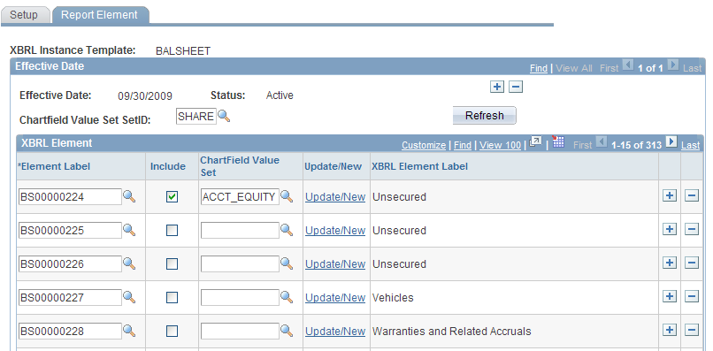 XBRL Instance Template - Report Element page