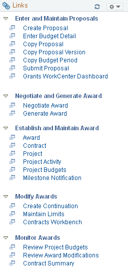 Grants WorkCenter - Links