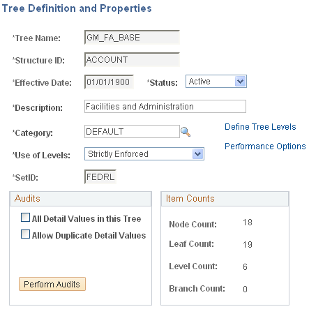 Example of the Tree Definition and Properties page