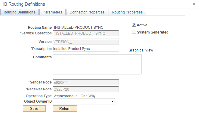 Routing Definitions Page(INSTALLED_PRODUCT_SYNC)