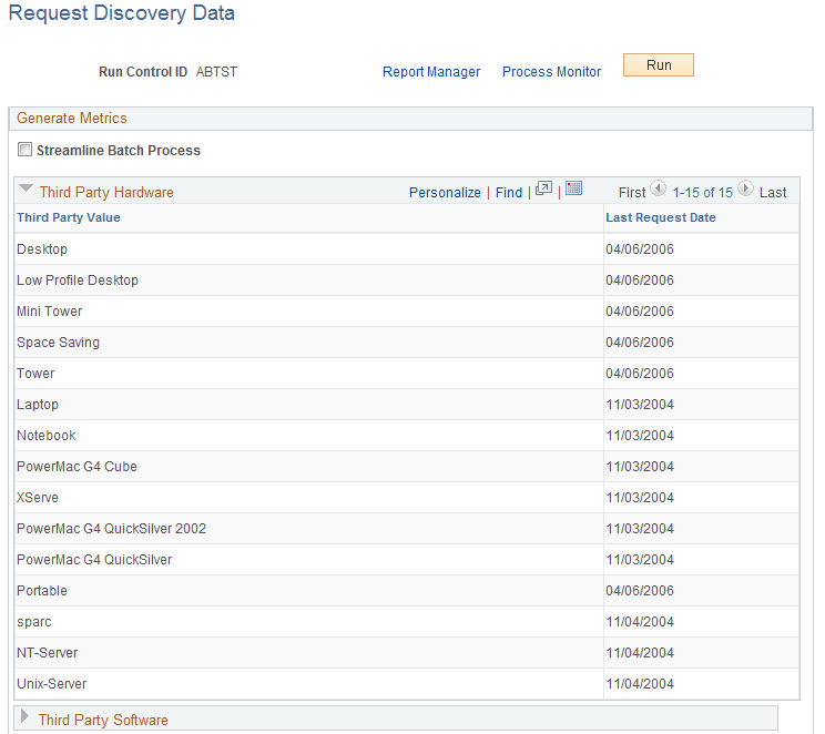 Request Discovery Data page