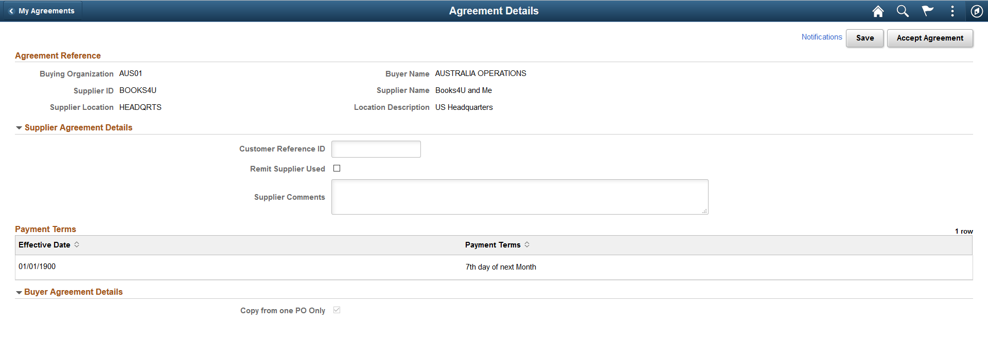 My Agreement Details page