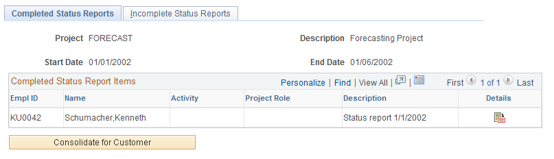 Completed Status Reports page
