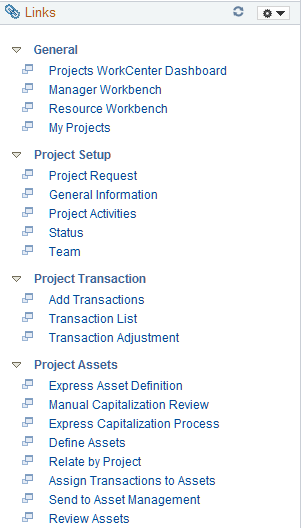 Projects WorkCenter - Links page