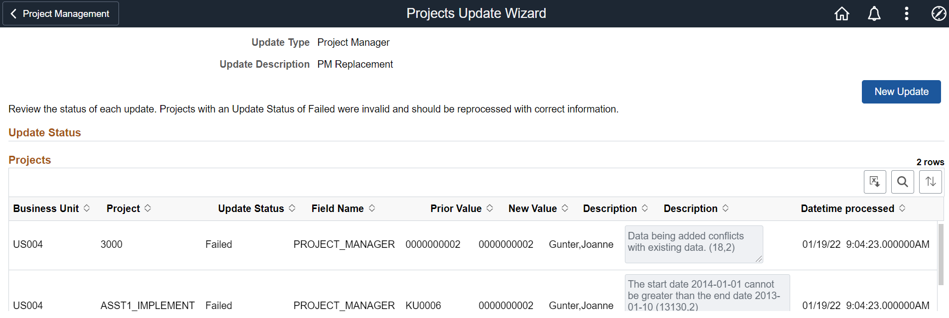 Project Update Wizard - Save Confirmation page