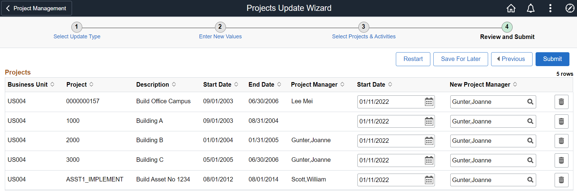 Project Update Wizard - Review and Submit page