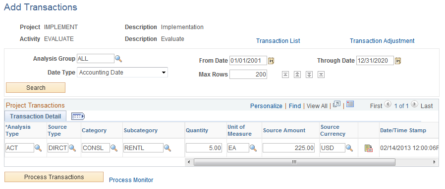 Add Transactions page