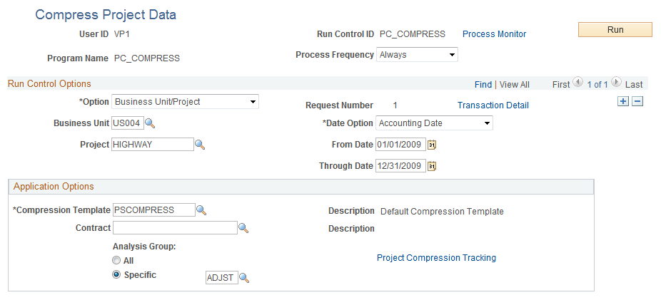 Compress Project Data page