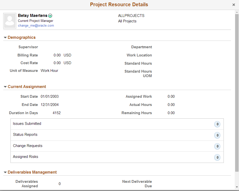 Project Schedules - Project Resource Details page
