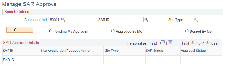 Manage SAR Approval page