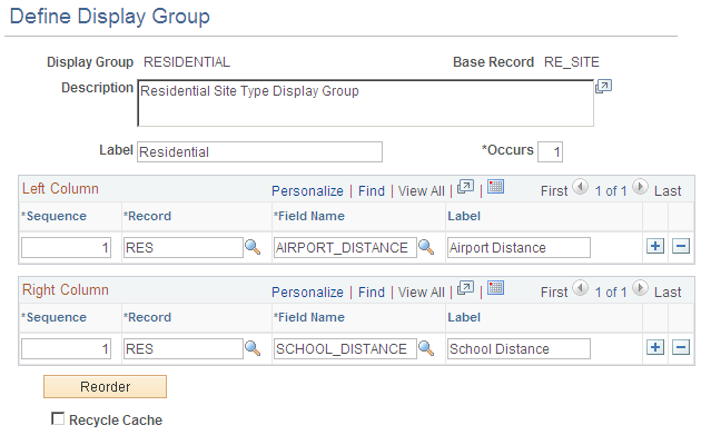 Define Display Group page