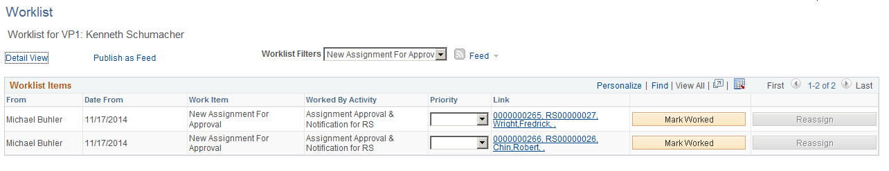 Approve New Assignment(s) page