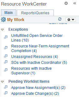 Resources WorkCenter - My Work