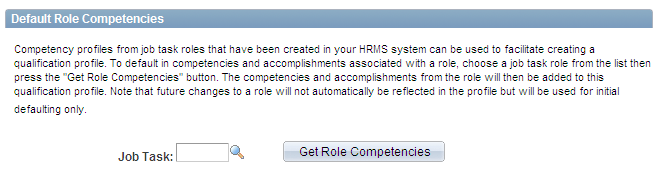 Default Role Competencies group box on the Qualification Profile page