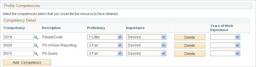 Profile Competencies group box on the Qualification Profile page