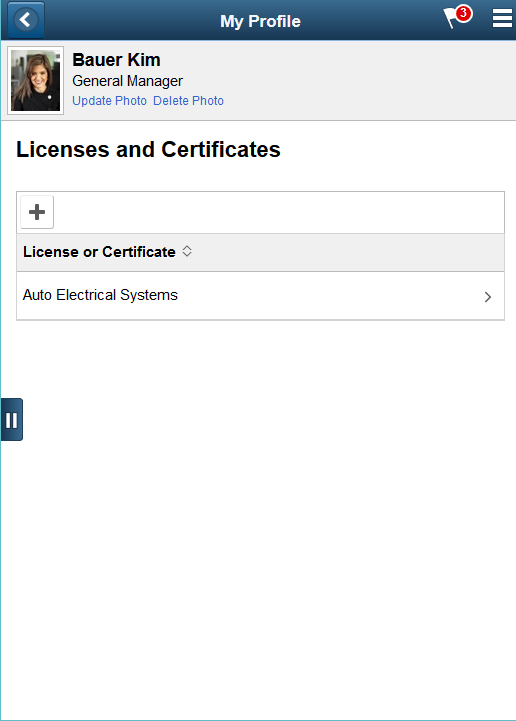 Qualifications - Licenses and Certificates page as displayed on a smartphone