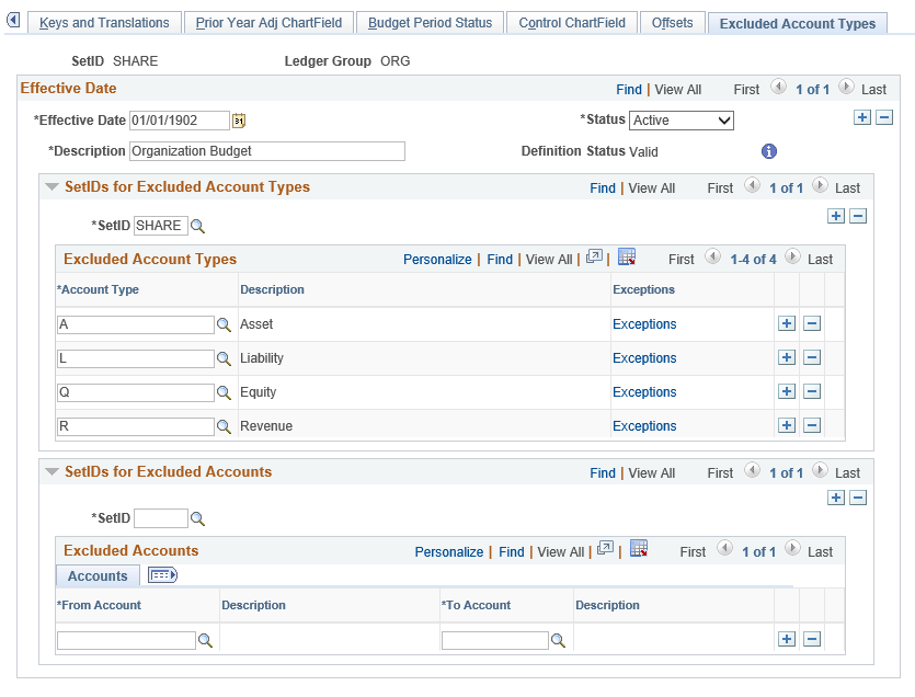 Excluded Account Types page