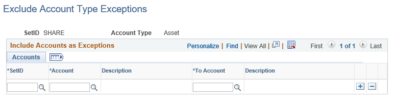 Exclude Account Type Exceptions page