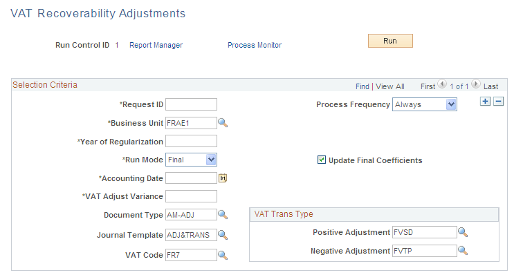 VAT Recoverability Adjustments page