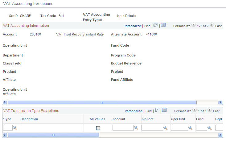 VAT Accounting Exceptions page