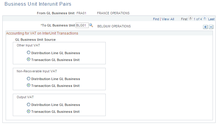 Business Unit Interunit Pairs page