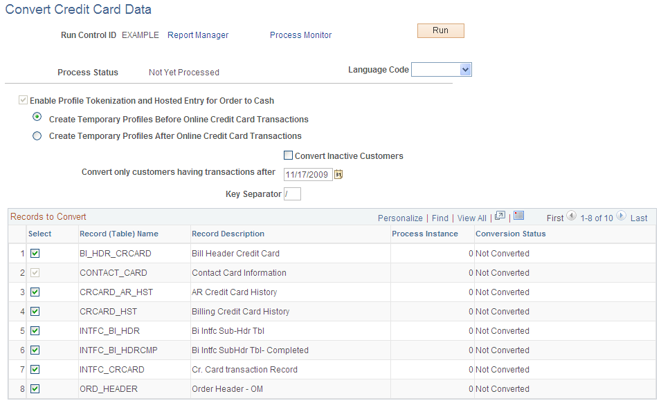 Convert Credit Card Data page