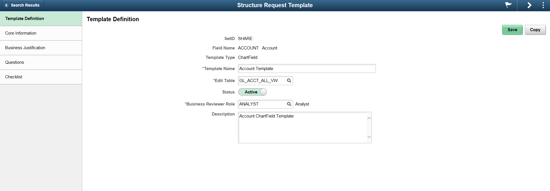 Structure Request Template page