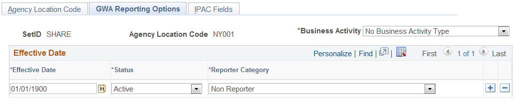 GWA Reporting Options page