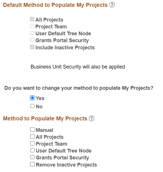 User Preferences - Project Costing page (2 of 2)