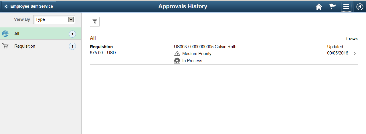 Approvals History page