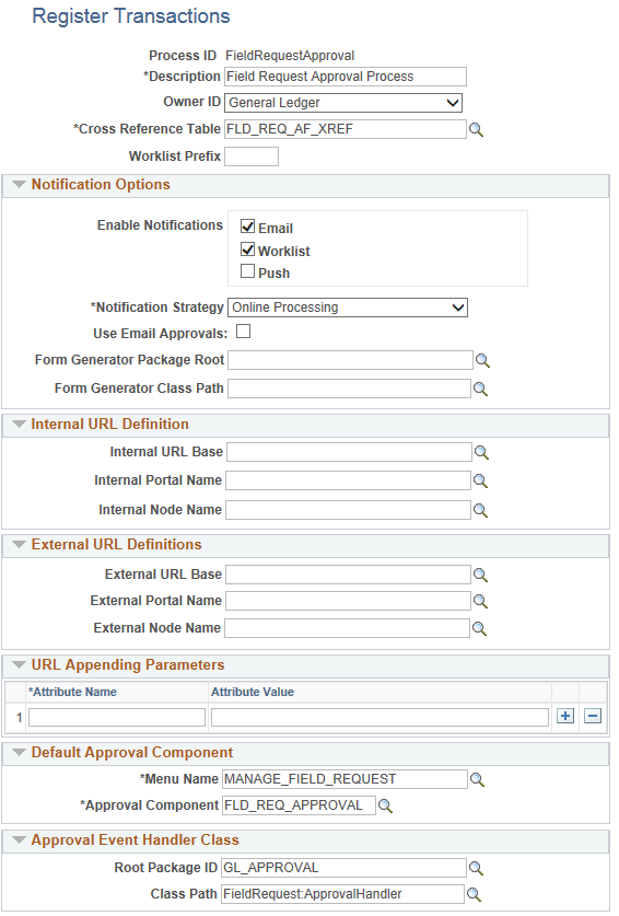 Register Transactions page (FieldRequestApproval) (1 of 2)