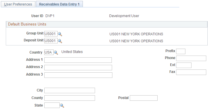 User Preferences - Receivables Data Entry 1 page