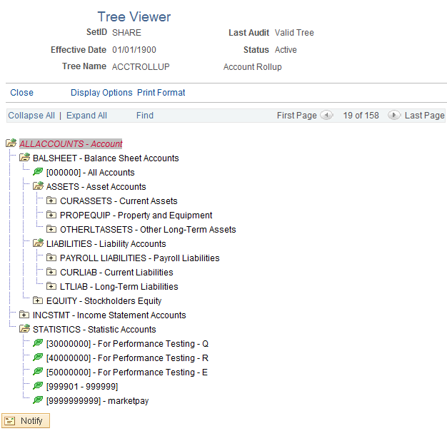 Tree Viewer page - example of an Account tree