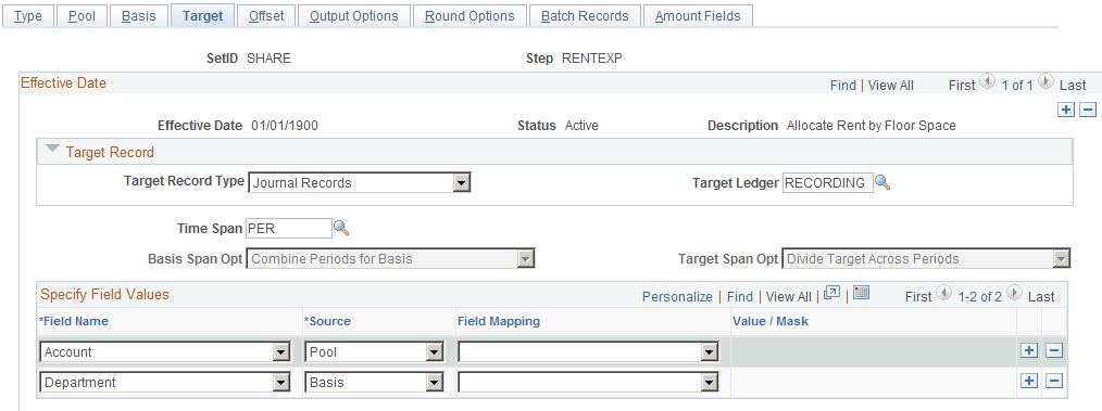Define Allocation Step - Target page