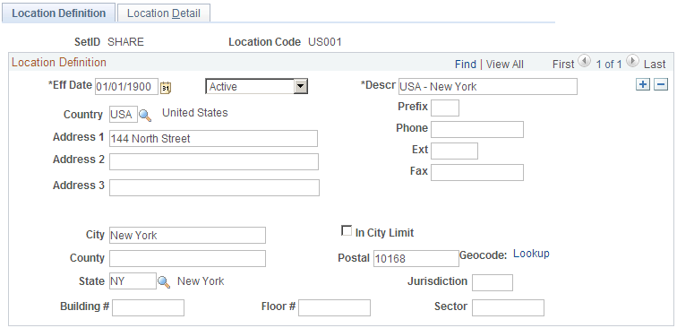 Location Definition page