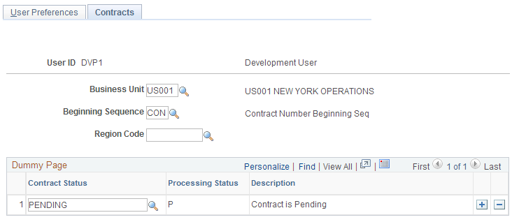 User Preferences - Contracts page