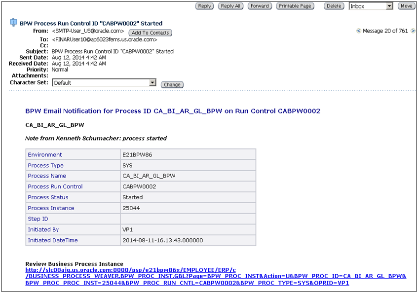 Example of an Email Notification in Business Process Weaver