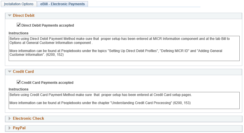 Installation Options, eBill - Electronic Payments page (1 of 2)