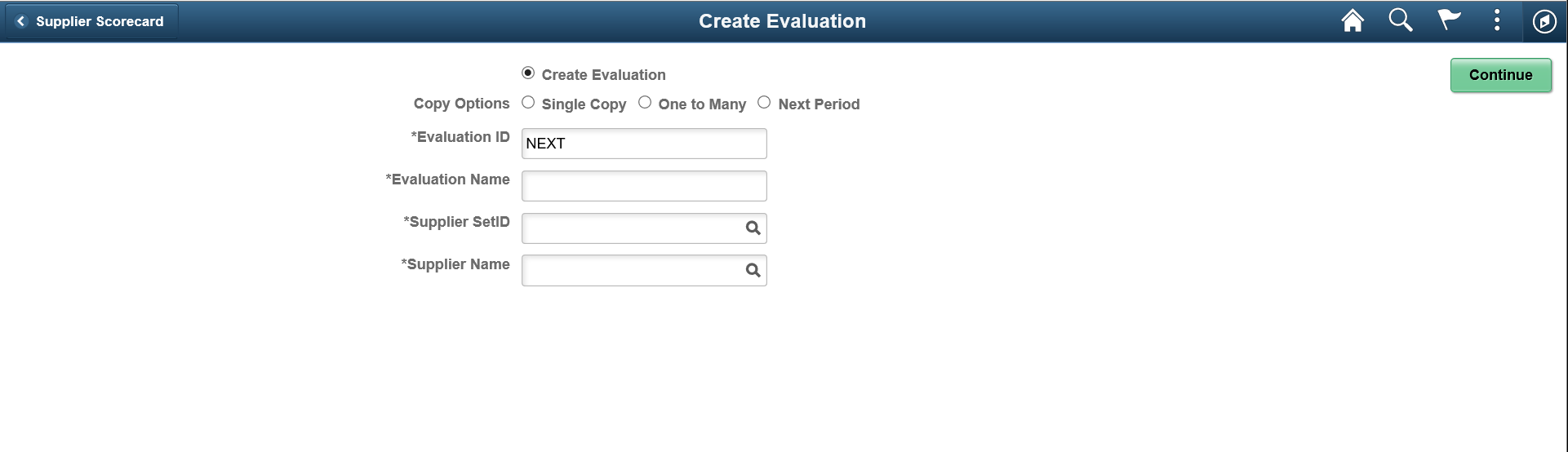 Create Evaluations page