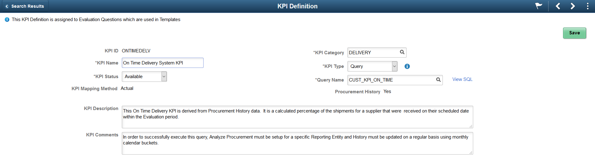 KPI Definition Messages