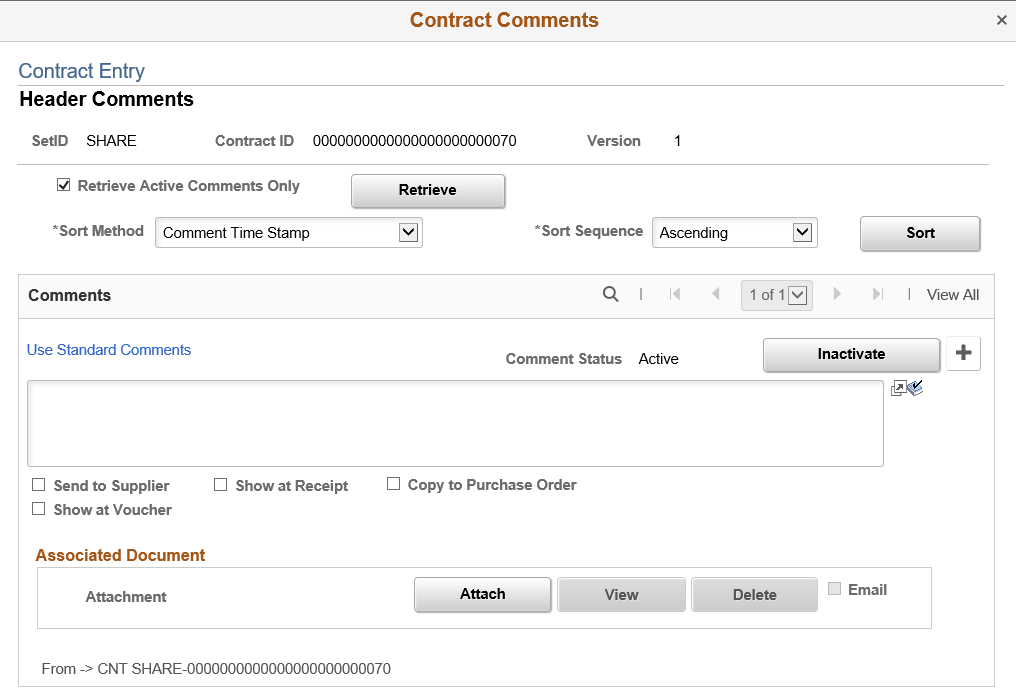 Contract Comments - Header Comments page