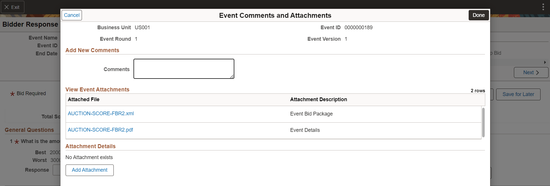 Event Comments and Attachments