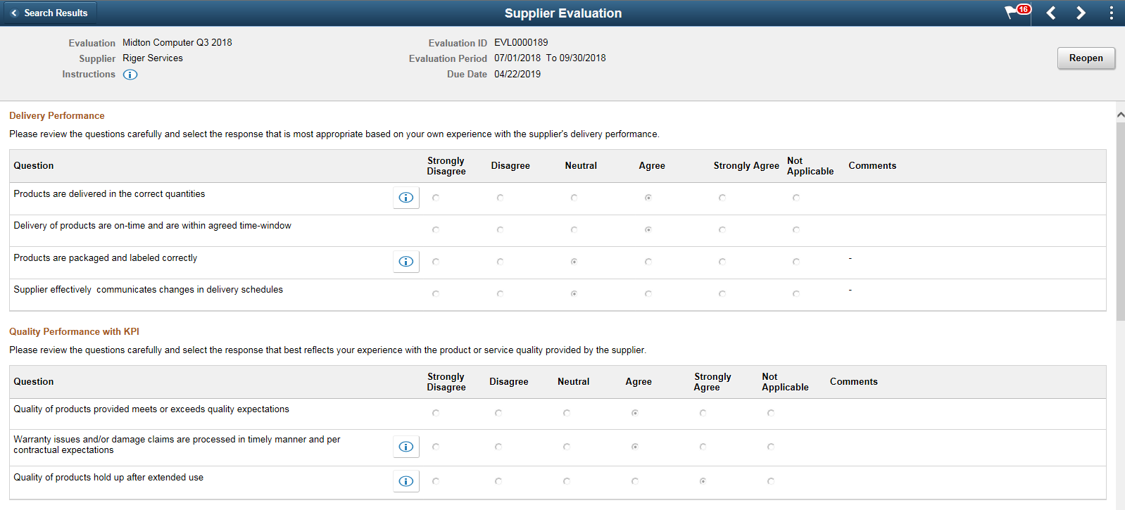 Reopen Supplier Evaluation page