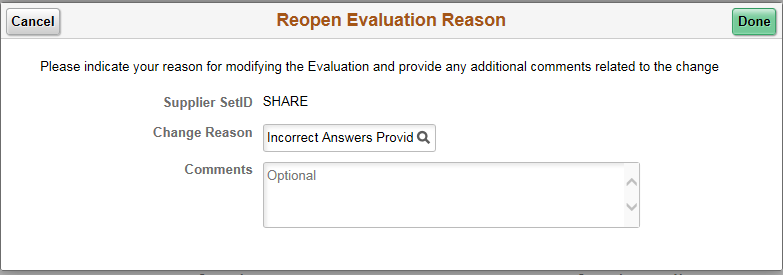 Reopen Evaluation Reason page