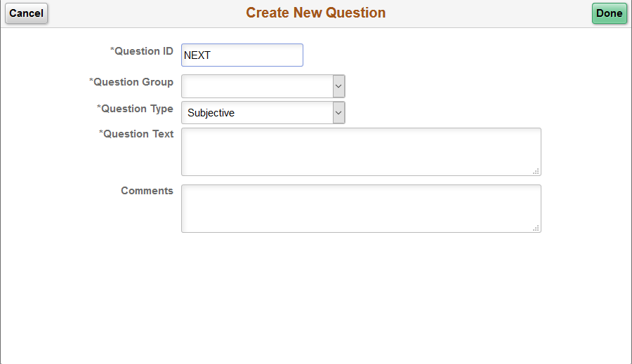 Create New Question page