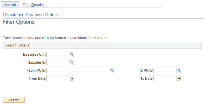 Search (dispatched purchase orders) page