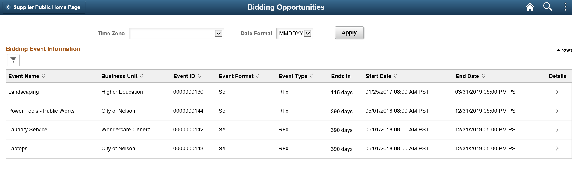Bidding Opportunities page