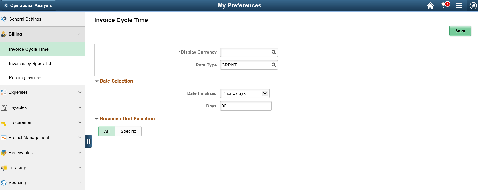 My Preferences Page