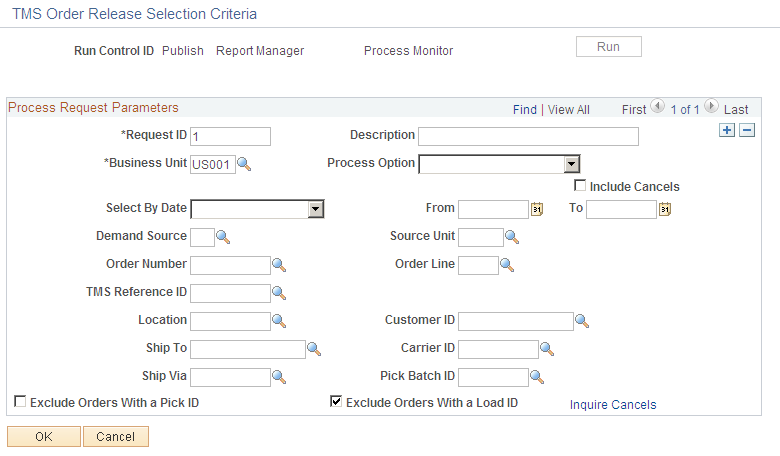 TMS Order Release Selection Criteria page