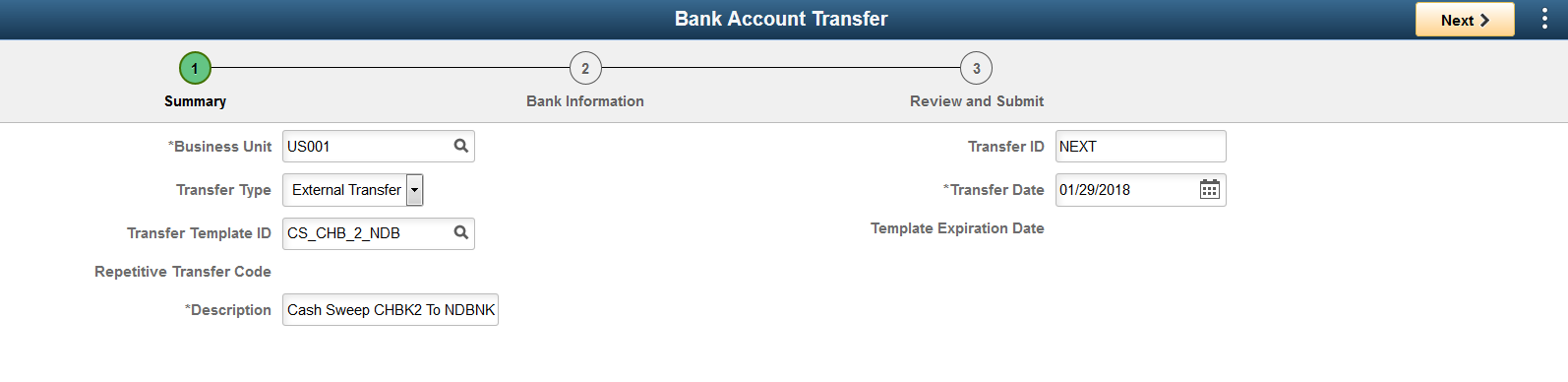 Bank Account Transfer - Summary Page
